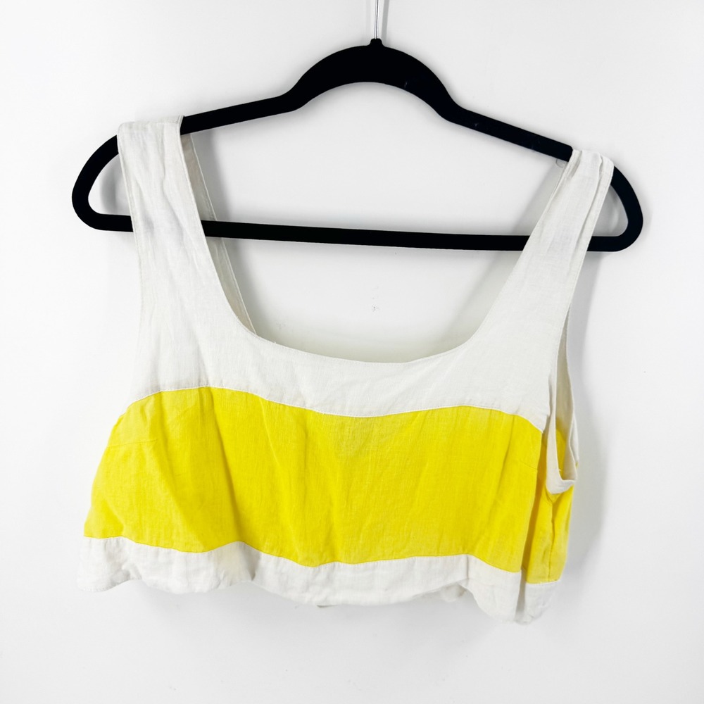 Haute Hippie Style Womens Linen Blend Colorblock Crop Top Yellow White Large